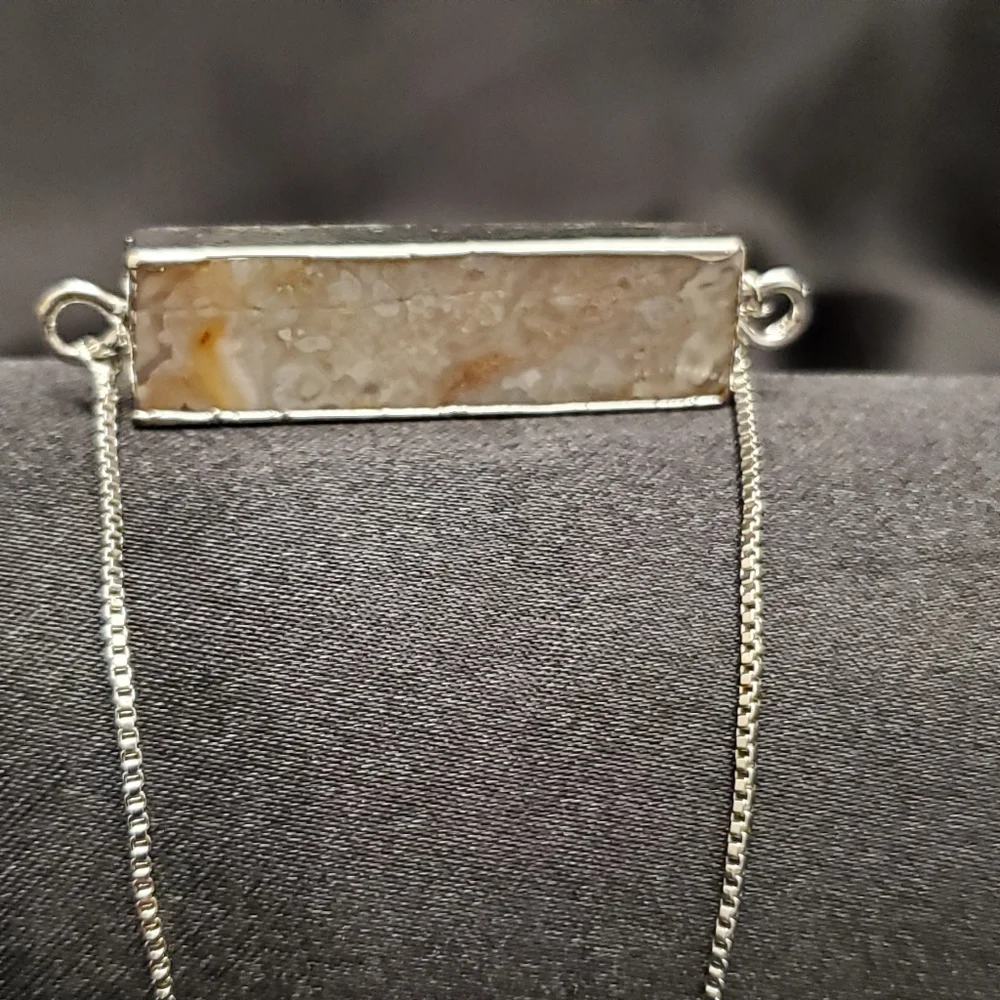 ◇◇ Mexican Agate Crystal Silvertone Adjustable Chain Bracelet